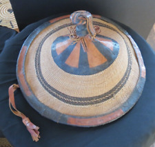 Vtg West African Tuareg Fulani Woven Fiber & Leather Sun Tribal Hat W Chin Strap picture