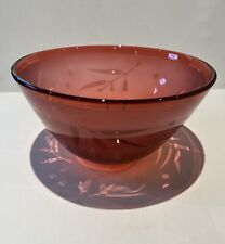 Art Glass Bowl Pia Sjolin Design 2004 Signed Frosted Etched Leaf Pattern RARE picture