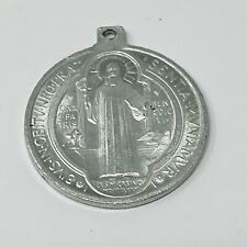 Vintage St Benedict Catholic Protection Medal Double Sided Silvertone Pendent picture
