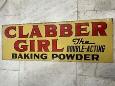 Vintage 1952 Clabber Girl Baking Powder Tin Sign Original 34 X 11.75 Rare Double picture