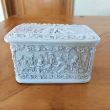 Victorian Carved French Ivory Style Celluloid Jewelry Box With Cherubs & Angels picture