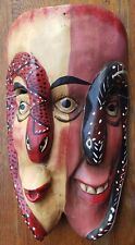 Vintage Mexican Carved Ritual Folk Art Polychrome Three-Eyed Mask 16x10