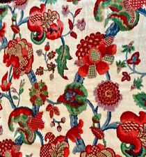 Vtg Linen Floral Fabric W46”xL4.1Yds Red Pink Green Flowers MORE AVAILABLE picture