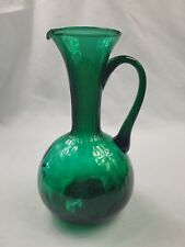 Vintage Empoli Green Italian Glass Ewer Pitcher Cruet Applied Handle MCM.     30 picture