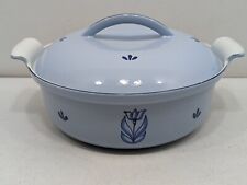 Vintage 50's Cast Iron Enamel Blue Tulip 26 Casserole Made in Holland Dutch Oven picture