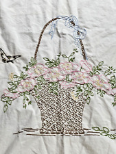 Vintage Embroidered Coverlet Flower Basket Bedspread 80x74 Cutter picture