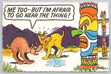 Anchorage Alaska, Totem Pole Scaring 2 Dogs Humor Comic, Vintage Postcard picture