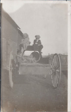RPPC Marion Ohio 1912 Boy Girl Hats Sitting on Wagon Next to Barn Farm OH picture