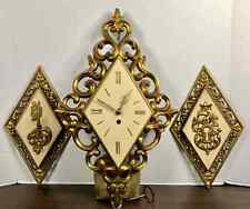 Vintage SYROCO Gold Wall Clock Ornate Baroque With 2 Plaques Works  SEE VIDEO picture