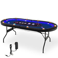 Foldable 10 Player Poker Table Casino Texas Holdem W/ LED Lights USB Ports picture