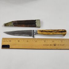Vtg Rare Rostfrei Soligen Germany Hunting Knife Bone Handle 7.5” w Sheath AWJR picture