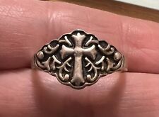 Vintage Oxidized Sterling Silver Scroll Filigree CROSS Religious Ring Size 9 picture