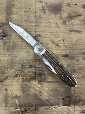 Vintage Hubertus Knife Pen Blade Release W/Factory Edges Stag picture