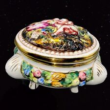 Antique Capodimonte Round Shaped Trinket Box with raised Lovers 113/ 1366 Italy picture