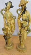 Vtg Pair of Resin Oriental Sculpture Asian Japanese Man and Woman 19 1/2