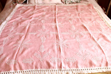 Vintage Shabby Cottage Chic Pink Cotton Tablecloth Embroidered Designs 48 x 48 picture