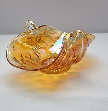 VTG Iridescent Marigold Carnival Glass Jeannette Hex Optic Honeycomb BonBon Bowl picture