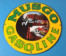 Vintage Musgo Gasoline Sign - Gas Oil Pump American Indian Chief Porcelain Sign picture