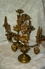 ANTIQUE FRENCH BRONZE ALTAR CANDELABRAS FLOWERS WHEAT GRAPES 1880s PAIR FRANCE picture