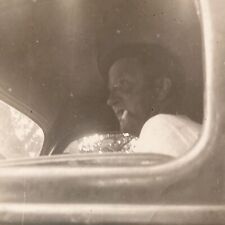 Vintage B&W Photograph Snapshot Abstract Man Smoking Cigarettes Thru Car Window picture