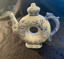 Unique Vintage Blue and White Donut Shaped Teapot Made in China Beautiful picture