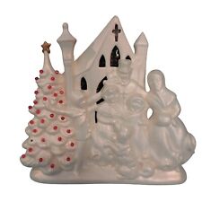 Vintage Atlantic Mold Ceramic Carolers Church Christmas Tree Dog Pink & White picture