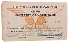 Rare 1965-66 University of Notre Dame Young Republican Club Membership Card picture