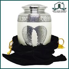 White Angle Wings Engraved Cremation Urn for Human Ashes & Pet -Free Velvet Bag picture