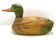 Vintage Handmade Brown Green Wooden Carved Duck Swivel Head picture