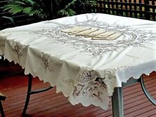 OUTSTANDING ANTIQUE WHITE  LINEN HAND CRAFTED  MADEIRA TABLECLOTH 172 X 130 CM. picture