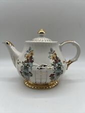 Vintage Teapot Ellgreave White Gilt Assorted Brilliant Flowers Porcelain Footed picture