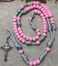 Catholic Paracord Rosary - Pink Beads Rosary - Durable Rosary - Handmade picture