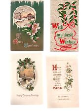 11 Vintage Christmas Postcards c1912 Poinsettia Holly Bells Greetings Angels picture