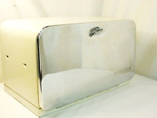Vtg Beauty Box Bread Box Pie Safe Cutting Board Metal Chrome White '50s 17x11x10 picture
