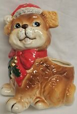 Vintage Inarco Christmas Puppy Dog in Santa Hat Planer Vase Trinket Holder E4371 picture