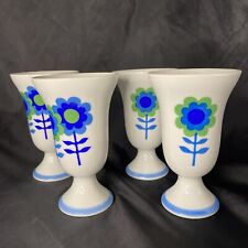 Vintage 1970s Groovy Flower Power Water Glasses Desert Dishes W Pedestal Lot 4 picture