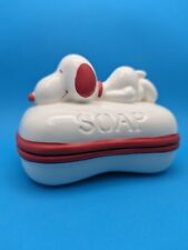 Snoopy 2 Pc. Ceramic Soap Dish Red Peanuts VTG Japan 1958 1966 w/ Mini Soap VGC picture
