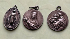 1830 antique Sterling Silver Miraculous Mother Mary Madonna old 3 MEDAL LOT vtg picture