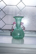 Vintage Cozeta Murano Scavo Glass Vase Iridescent Pink Green Amphora with Applie picture
