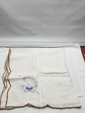Vintage hand embroidered linen luncheon tablecloth butterfly topper picture