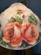 Reverse Painted Pairpoint Style Metal Lamp Puffy Shade poppies butterfly 17” Vtg picture