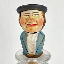 VTG ANRI Carved Wooden Mechanical Moving Bottle Stopper Man Sticking Out Tongue picture