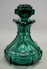 Bohemian Panel Cut Teal Green Victorian Glass Perfume / Cologne Bottle C. 1840s picture