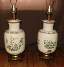 Pr Vtg NATHAN LAGIN Asian Ceramic Lamps with Hand Painted Moriage Accents picture