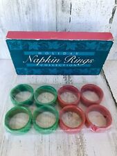 Vintage Holiday Collection 8 Napkin Rings Hard Plastic Christmas Tree Design picture