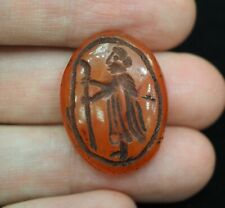 Antique Old Carnelian Intaglio Signet Moses Holing Walking Cane bead Pendant picture