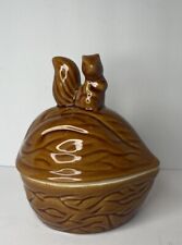 Vintage Ceramic Squirrel On Walnut Lidded Nut Bowl Candy Dish 7
