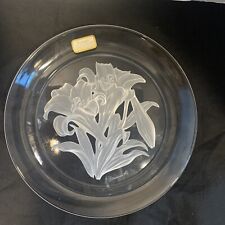 Vintage Signed Vinardi Crystal Japan Lily Lillies Pattern Intaglio Glass Plate picture