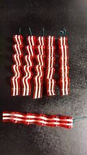 Vtg. Red & White Striped Plastic Ribbon Candy Ornaments Lot Of 6/w One Damaged picture