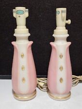 Pair of 1950's Aladdin Alacite Table Boudoir Lamps Pink Tulip with Gold Accents picture